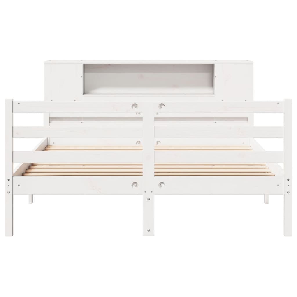 Lit bibliothèque sans matelas blanc 140x200 cm bois pin massif - XIOS