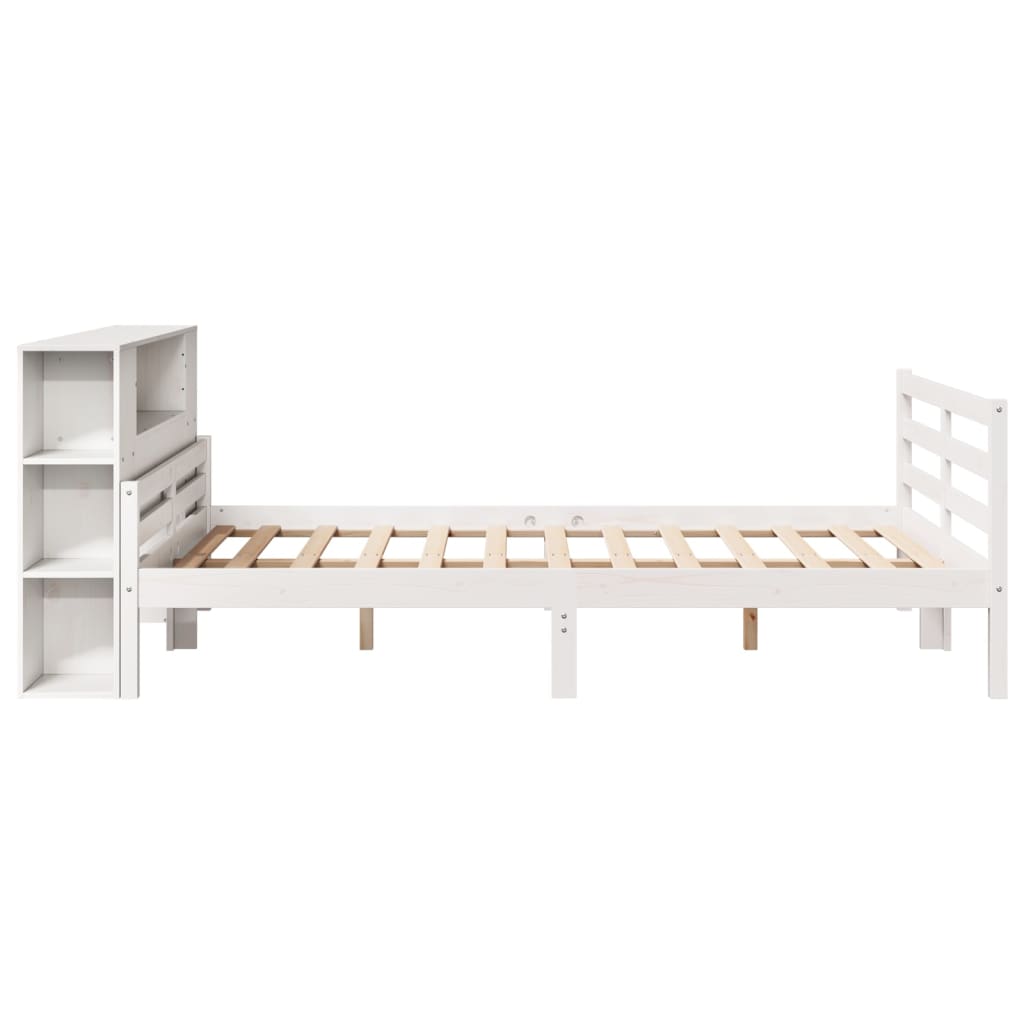 Lit bibliothèque sans matelas blanc 140x200 cm bois pin massif - XIOS