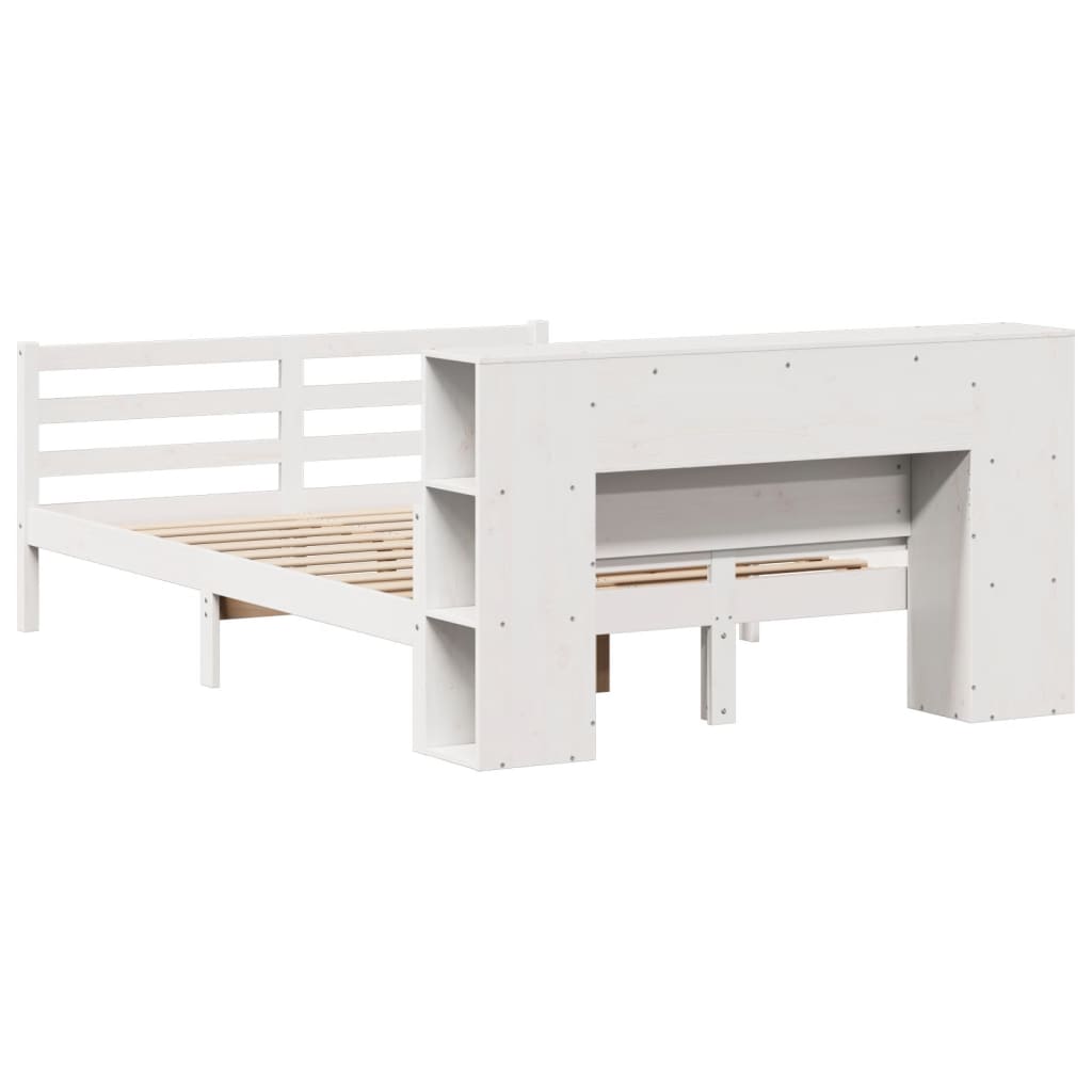 Lit bibliothèque sans matelas blanc 140x200 cm bois pin massif - XIOS