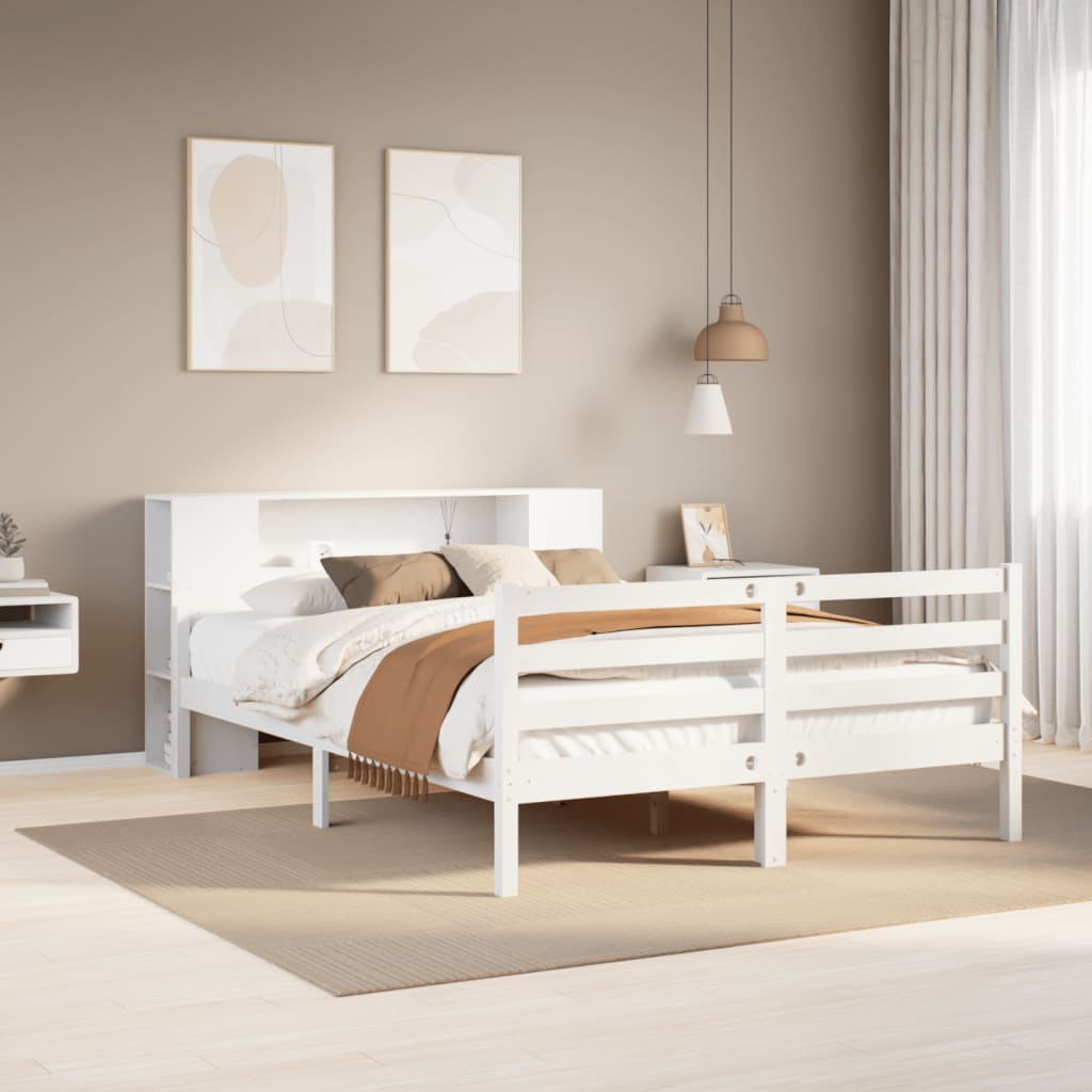 Lit bibliothèque sans matelas blanc 140x200 cm bois pin massif - XIOS