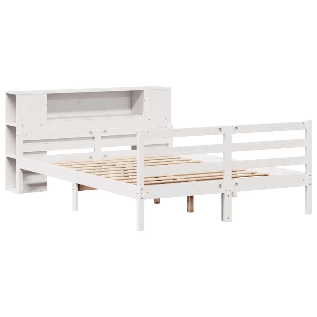 Lit bibliothèque sans matelas blanc 150x200 cm bois pin massif - XIOS