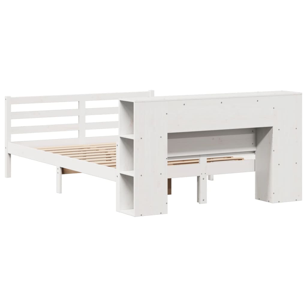 Lit bibliothèque sans matelas blanc 150x200 cm bois pin massif - XIOS