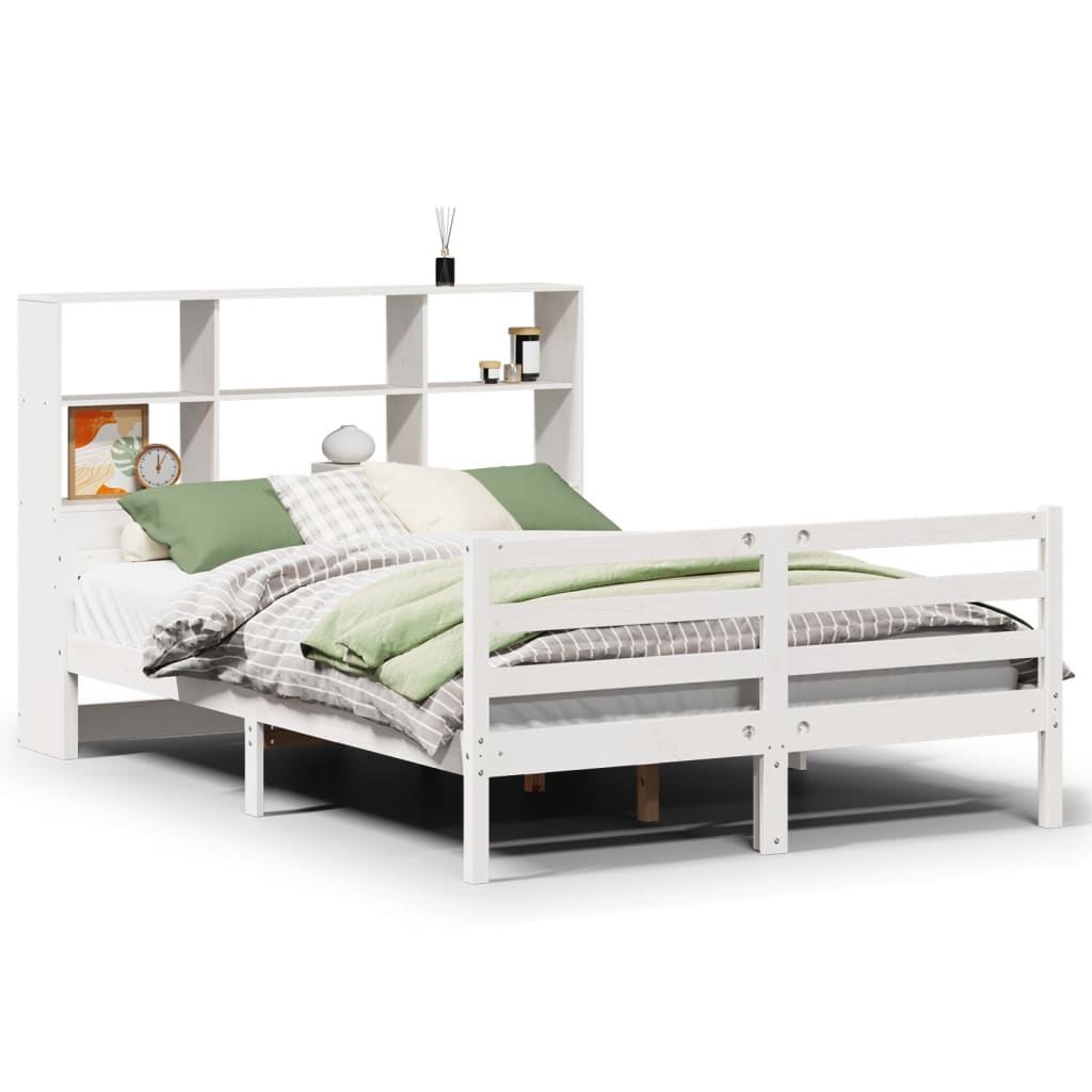 Lit bibliothèque sans matelas blanc 140x200 cm bois pin massif - XIOS