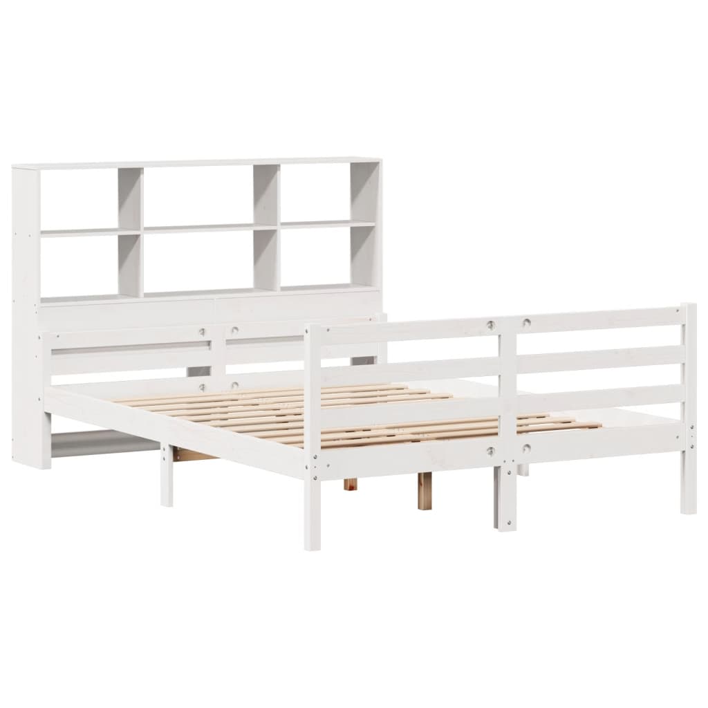 Lit bibliothèque sans matelas blanc 140x200 cm bois pin massif - XIOS