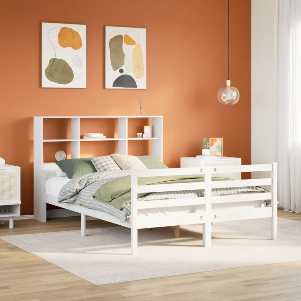 Lit bibliothèque sans matelas blanc 140x200 cm bois pin massif - XIOS