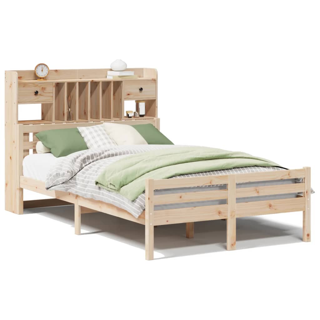 Lit bibliothèque sans matelas 135x190 cm bois de pin massif - XIOS