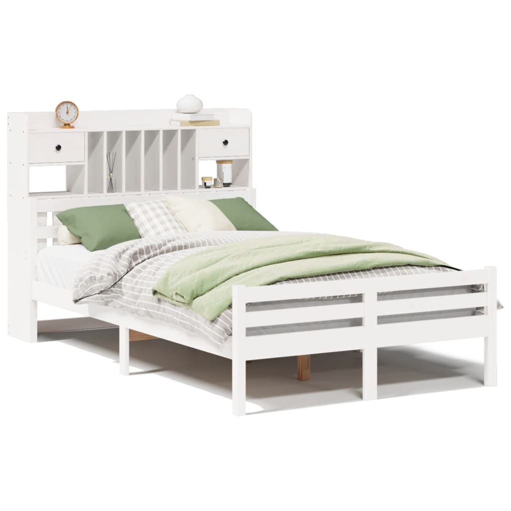 Lit bibliothèque sans matelas blanc 135x190 cm bois pin massif - XIOS
