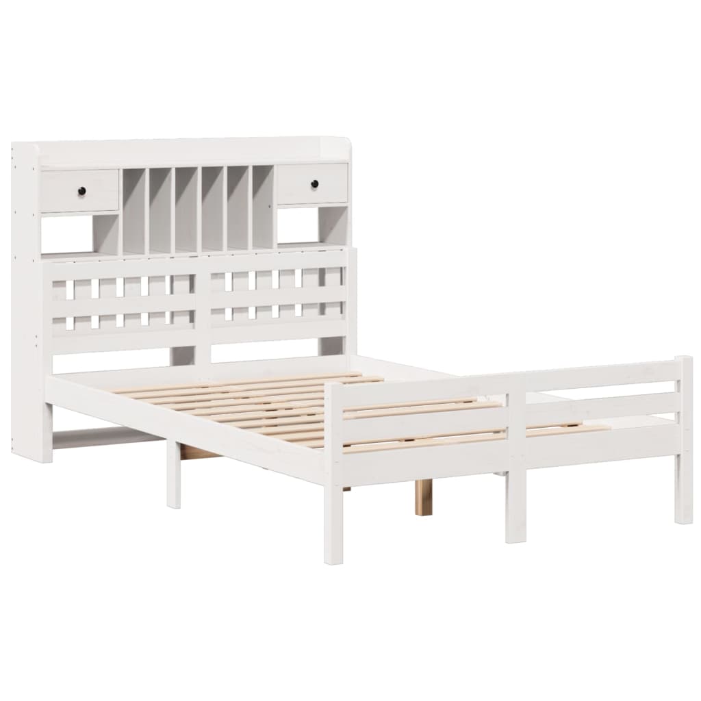 Lit bibliothèque sans matelas blanc 135x190 cm bois pin massif - XIOS
