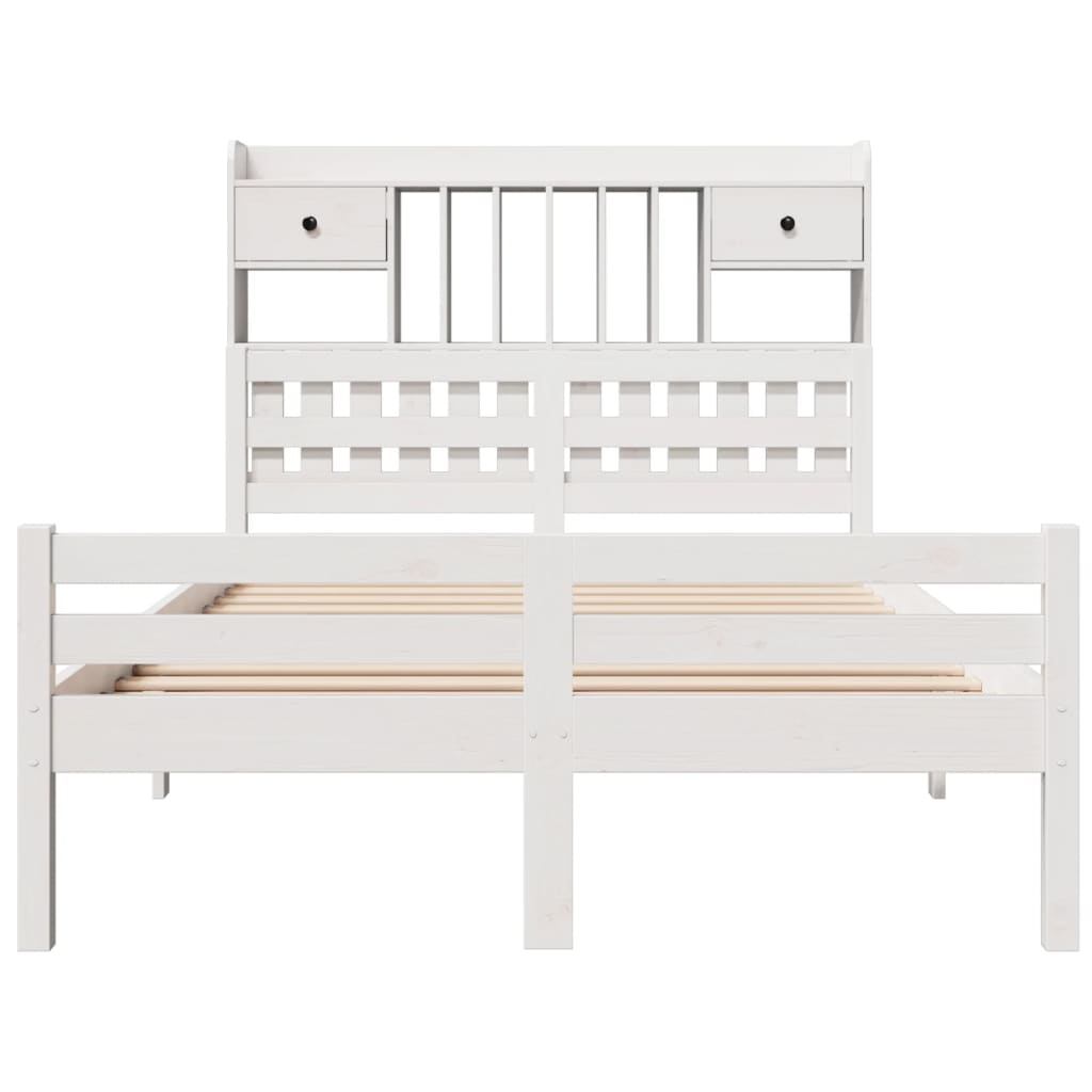 Lit bibliothèque sans matelas blanc 135x190 cm bois pin massif - XIOS