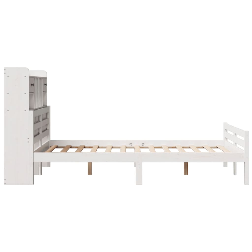 Lit bibliothèque sans matelas blanc 135x190 cm bois pin massif - XIOS