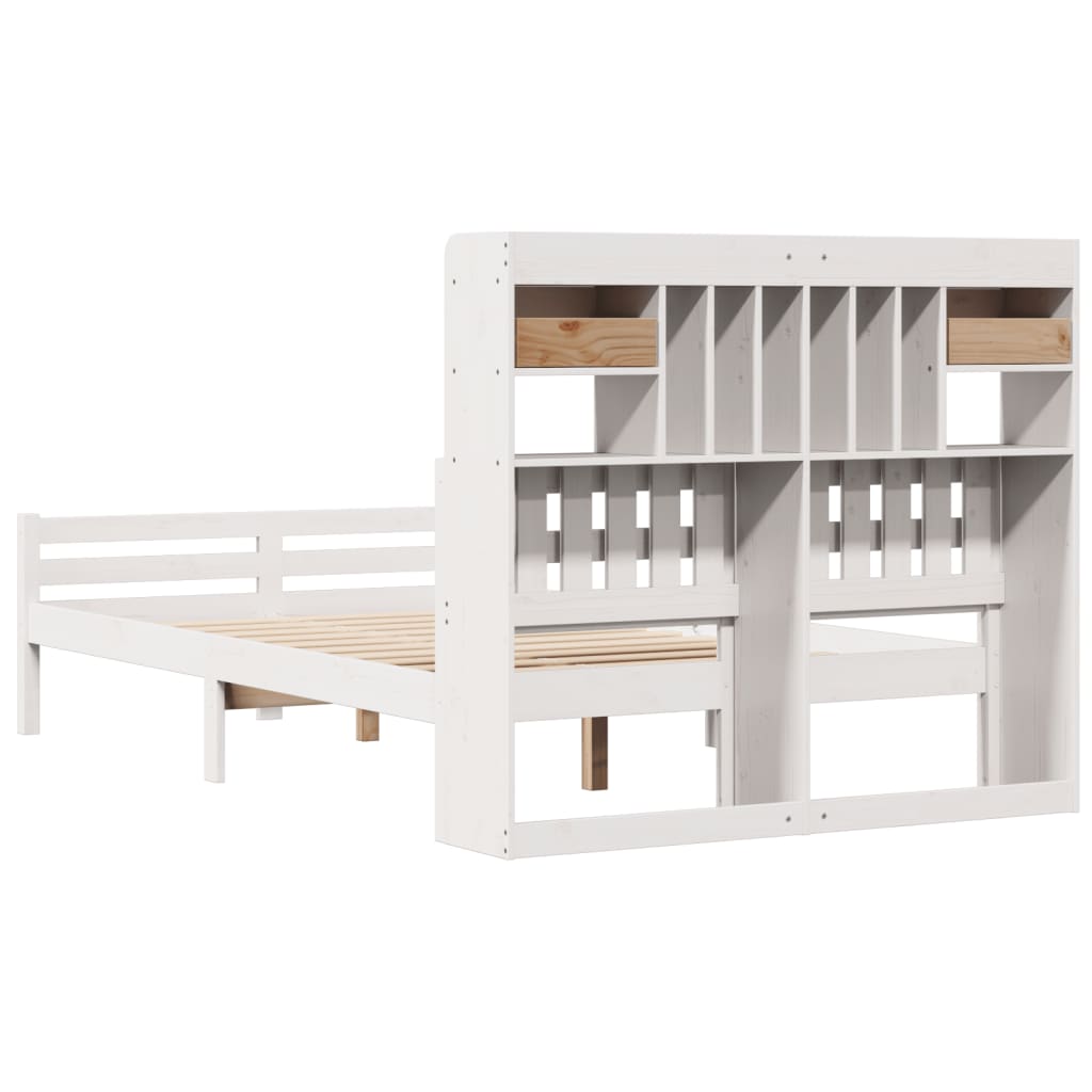 Lit bibliothèque sans matelas blanc 135x190 cm bois pin massif - XIOS