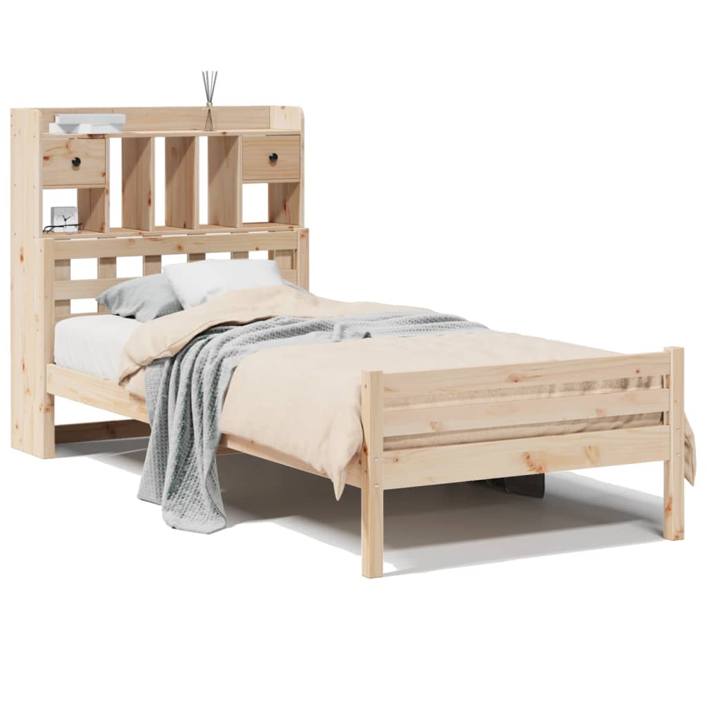Lit bibliothèque sans matelas 100x200 cm bois massif de pin - XIOS