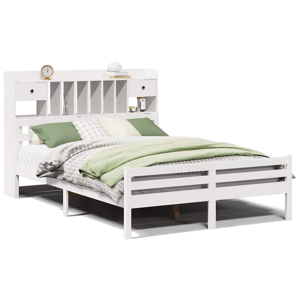 Lit bibliothèque sans matelas blanc 140x200 cm bois pin massif - XIOS