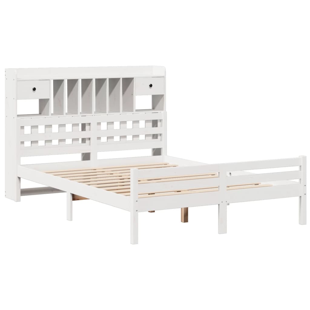 Lit bibliothèque sans matelas blanc 150x200 cm bois pin massif - XIOS