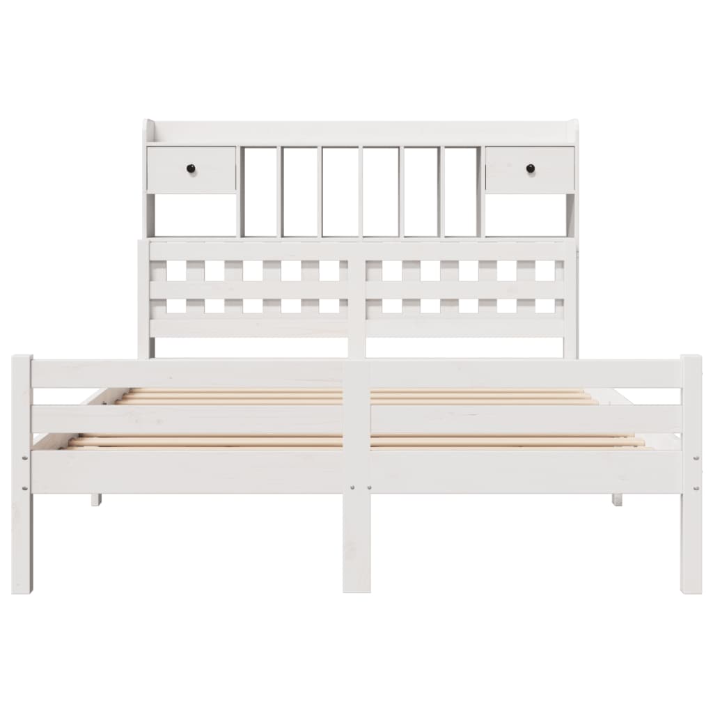 Lit bibliothèque sans matelas blanc 150x200 cm bois pin massif - XIOS