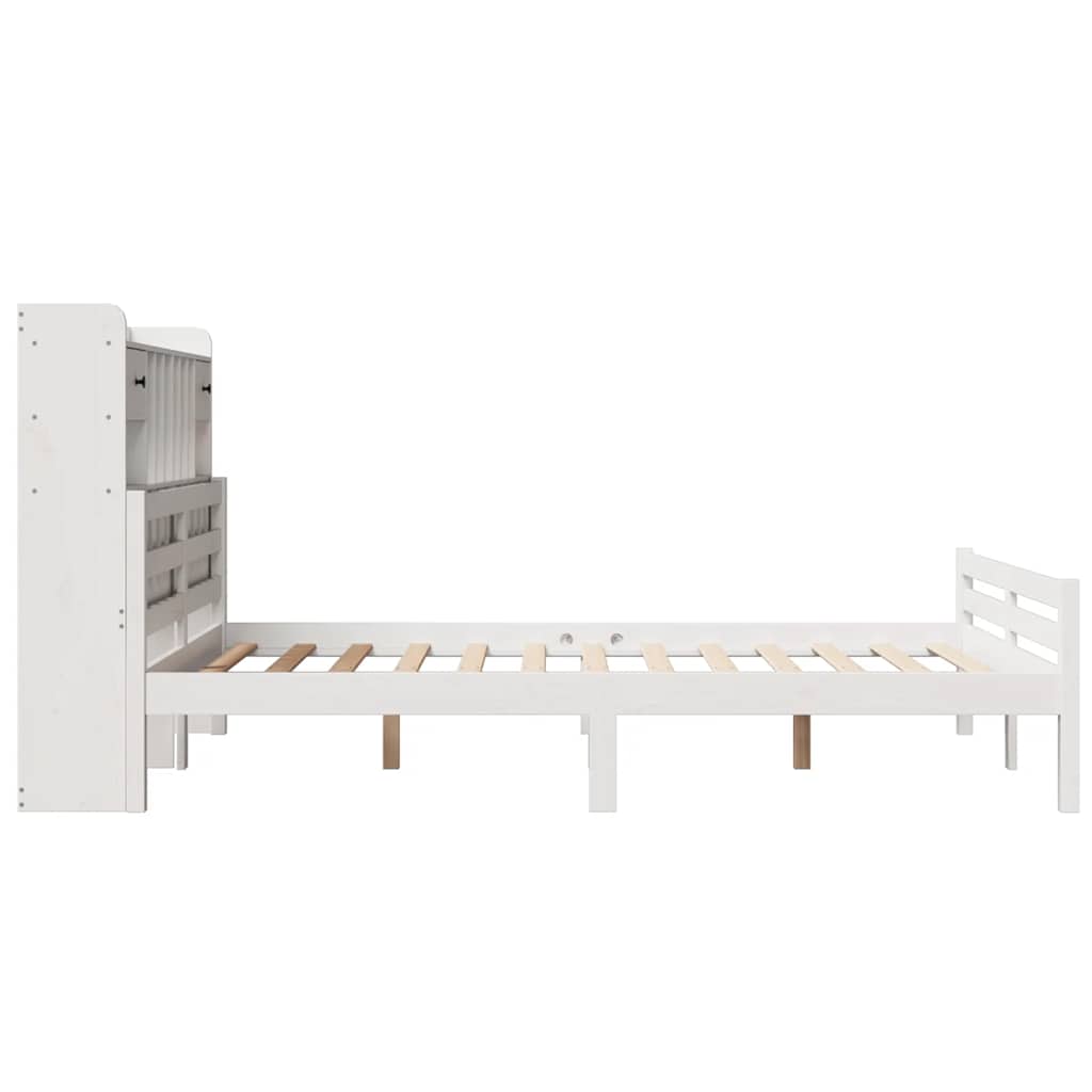 Lit bibliothèque sans matelas blanc 150x200 cm bois pin massif - XIOS