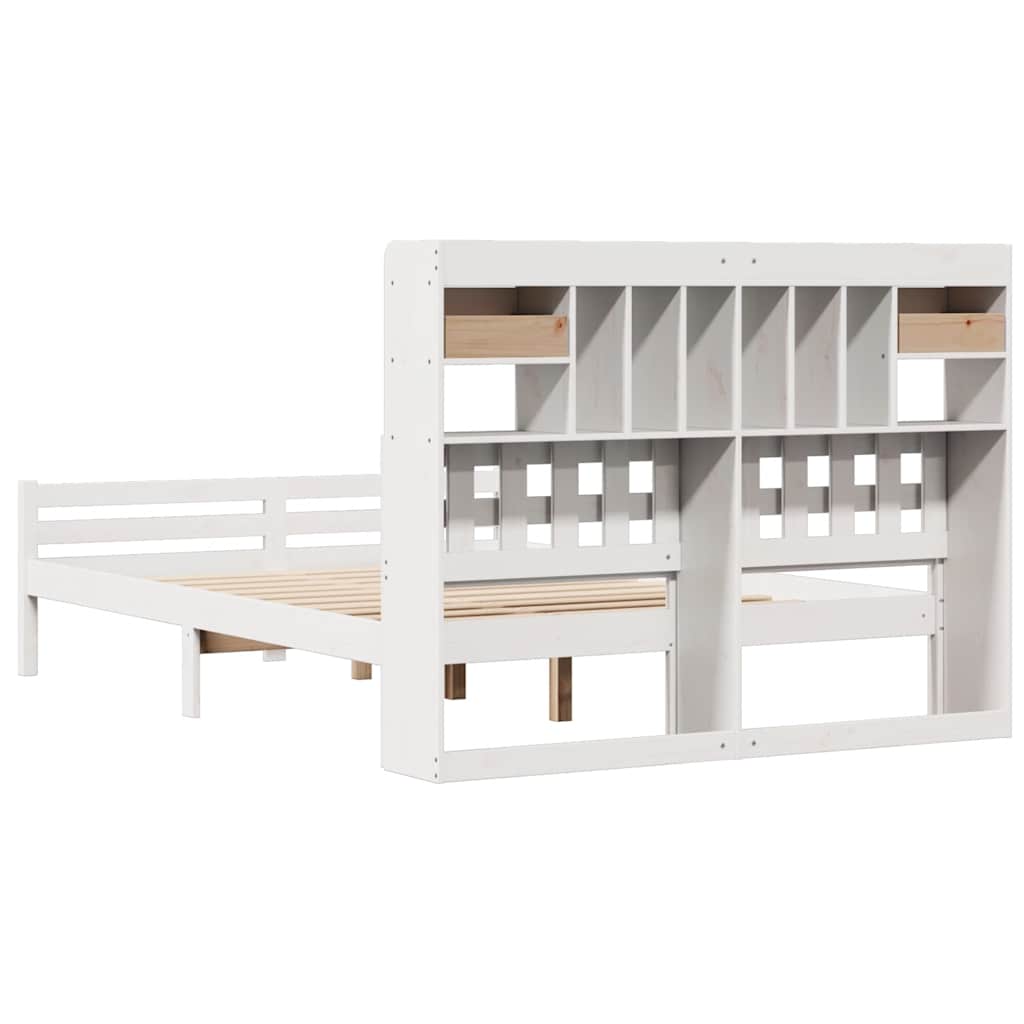 Lit bibliothèque sans matelas blanc 150x200 cm bois pin massif - XIOS