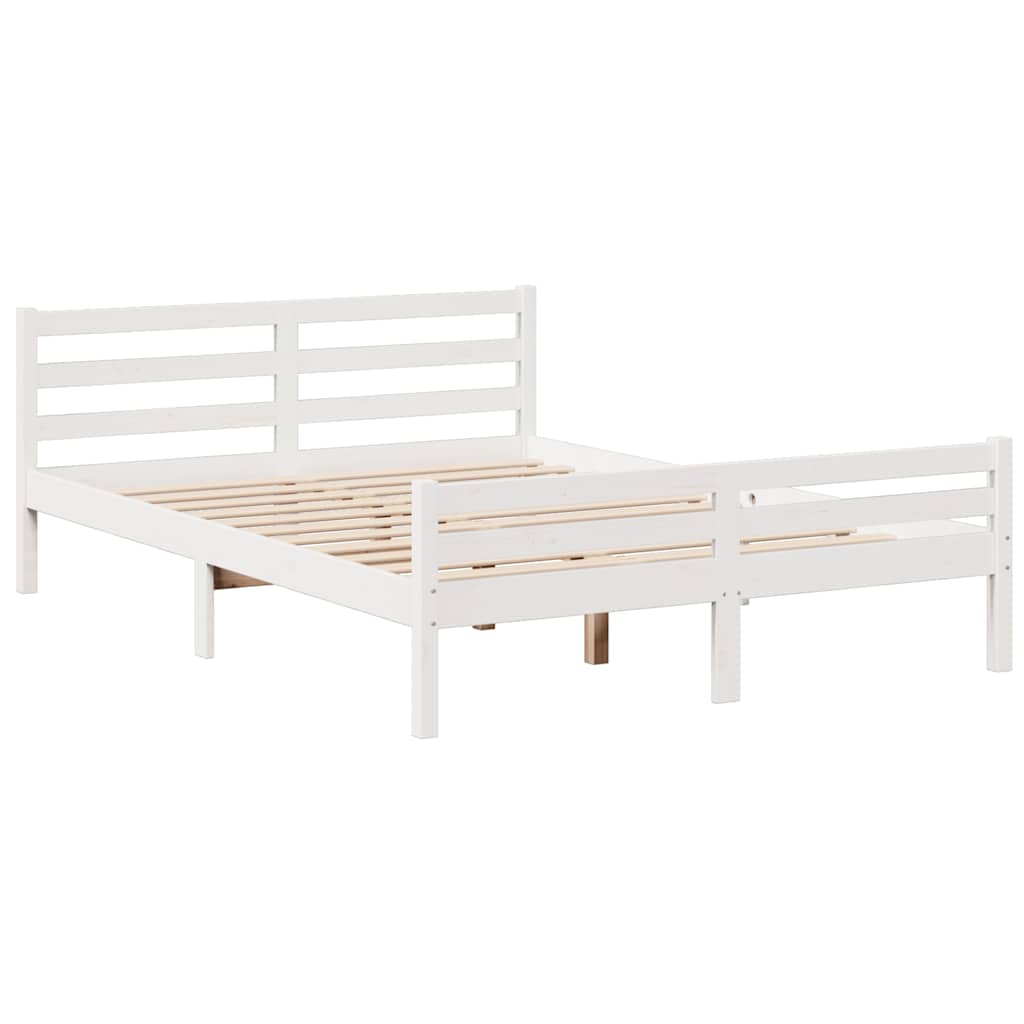 Lit bibliothèque sans matelas blanc 150x200 cm bois pin massif - XIOS
