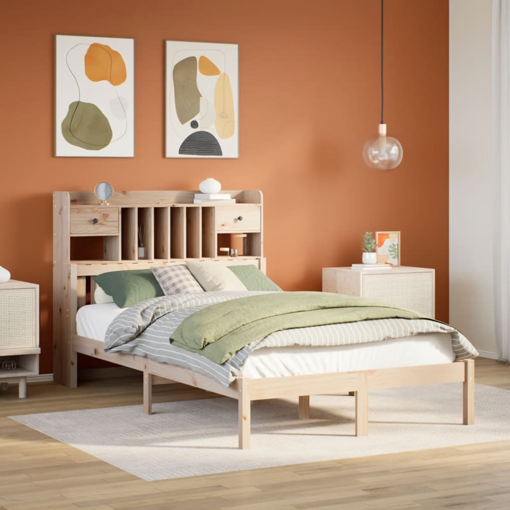 Lit bibliothèque sans matelas 135x190 cm bois de pin massif - XIOS