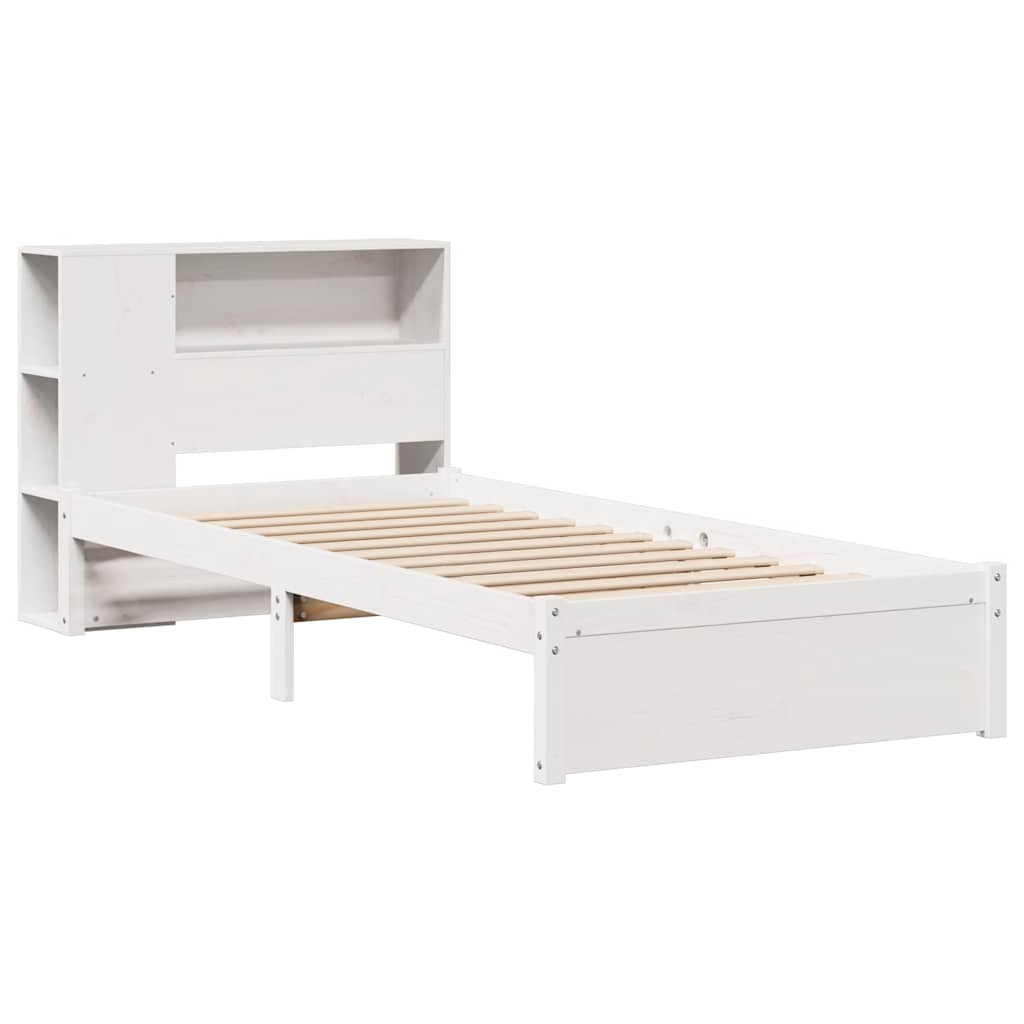 Lit bibliothèque sans matelas blanc 90x190cm bois de pin massif - XIOS
