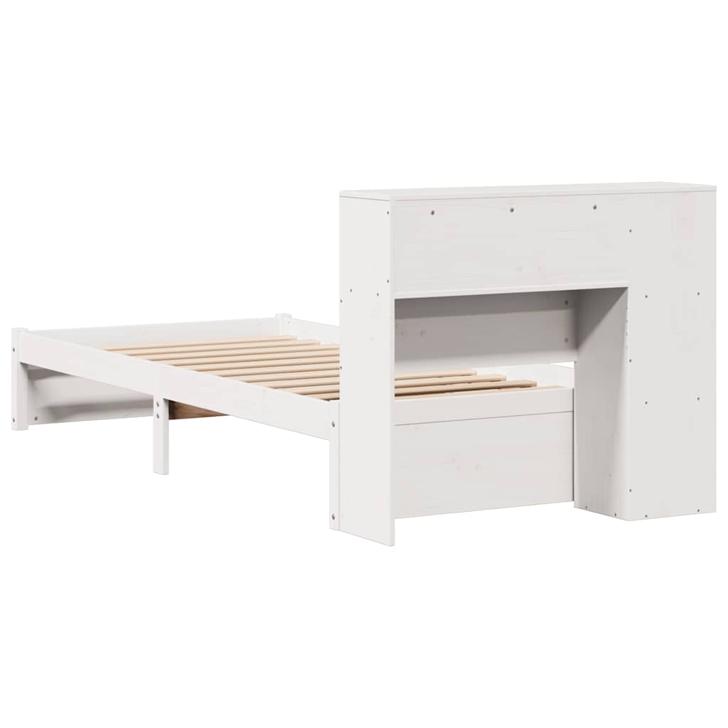 Lit bibliothèque sans matelas blanc 90x190cm bois de pin massif - XIOS