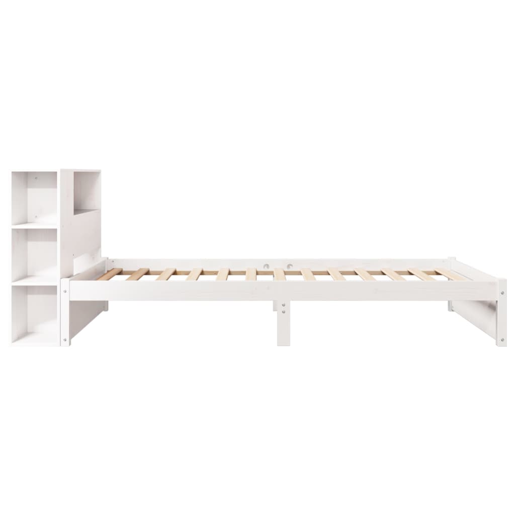 Lit bibliothèque sans matelas blanc 90x200cm bois de pin massif - XIOS