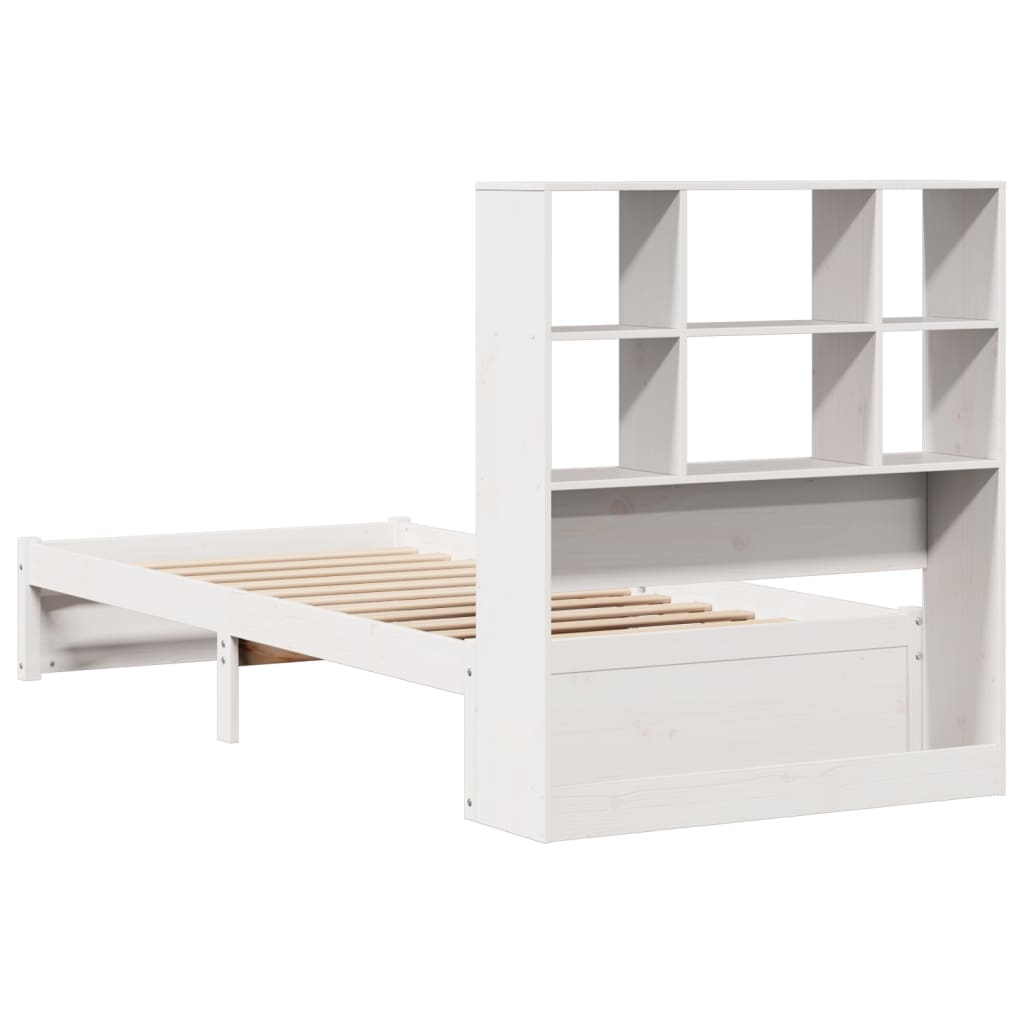 Lit bibliothèque sans matelas blanc 90x190cm bois de pin massif - XIOS