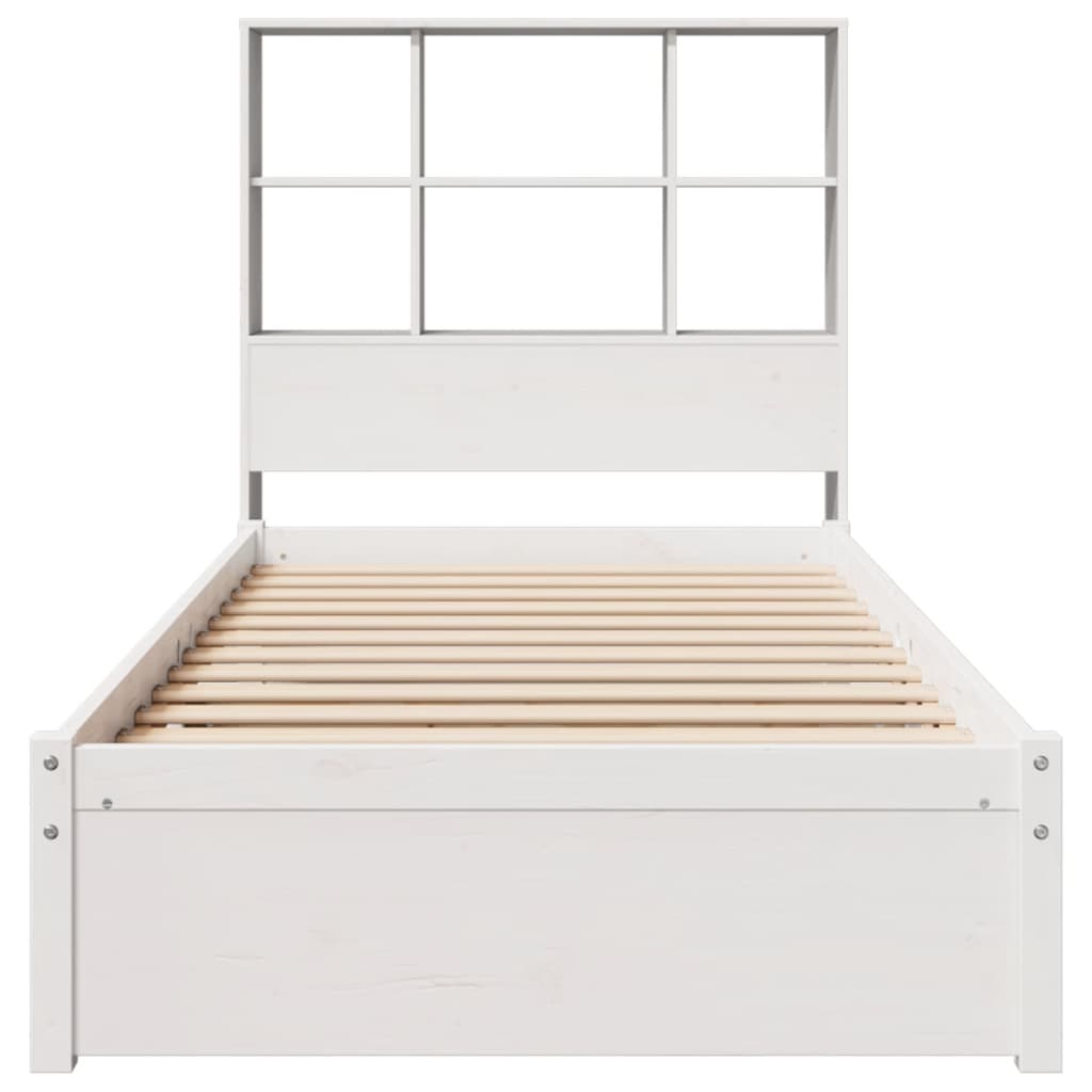 Lit bibliothèque sans matelas blanc 90x200cm bois de pin massif - XIOS