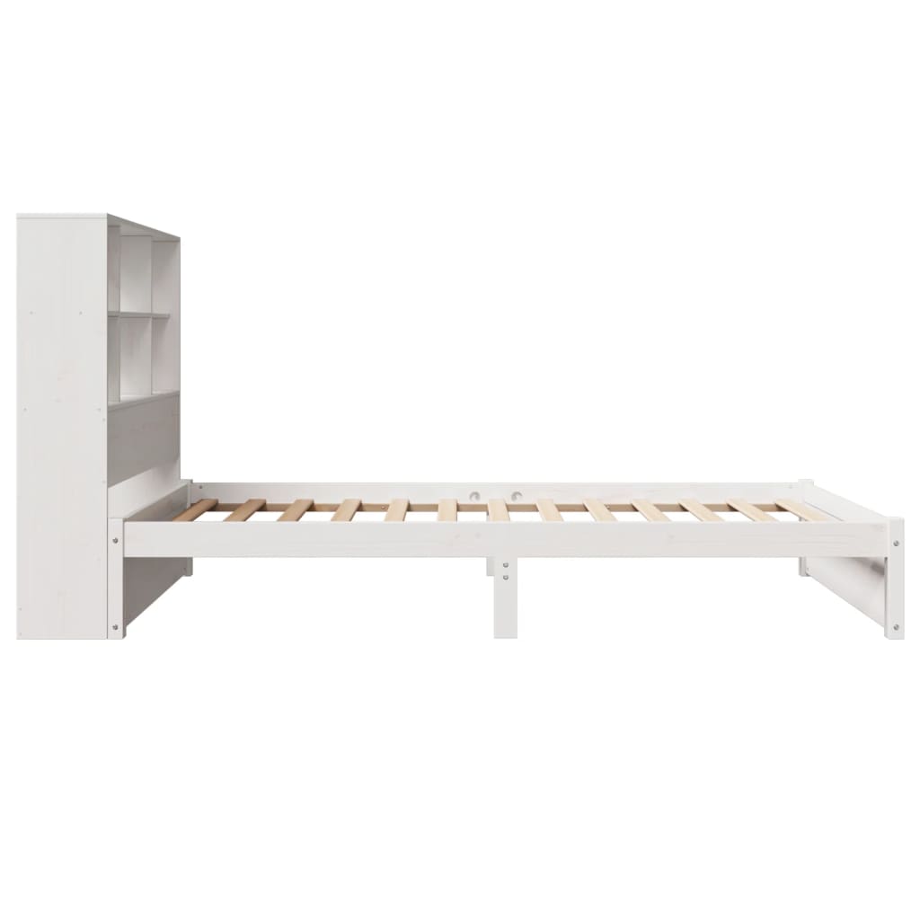 Lit bibliothèque sans matelas blanc 90x200cm bois de pin massif - XIOS
