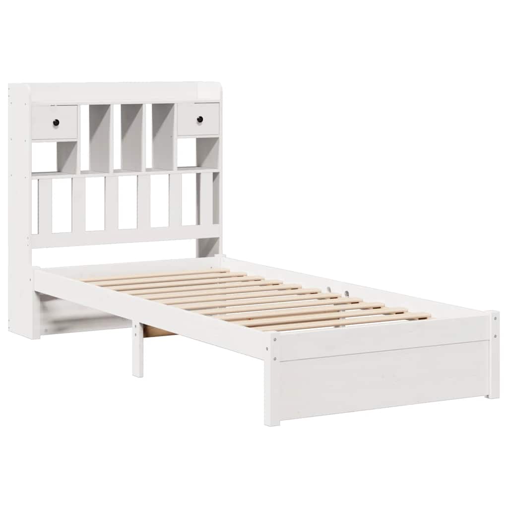 Lit bibliothèque sans matelas blanc 75x190cm bois de pin massif - XIOS