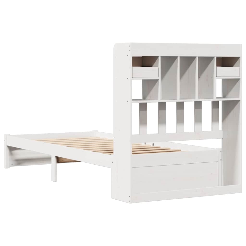 Lit bibliothèque sans matelas blanc 75x190cm bois de pin massif - XIOS