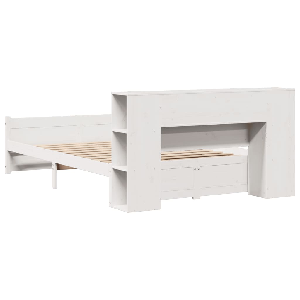 Lit bibliothèque sans matelas blanc 135x190 cm bois pin massif - XIOS