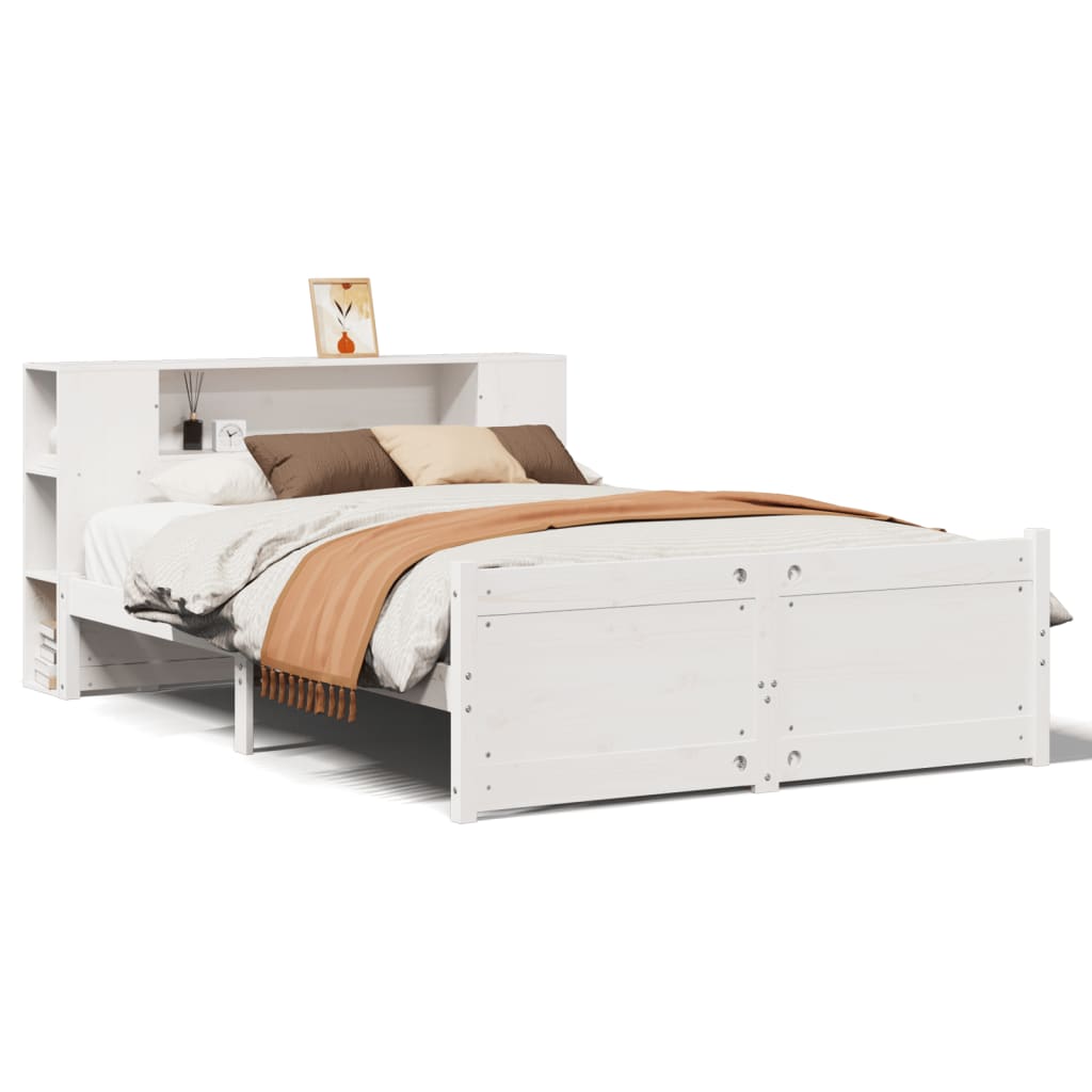 Lit bibliothèque sans matelas blanc 140x190 cm bois pin massif - XIOS
