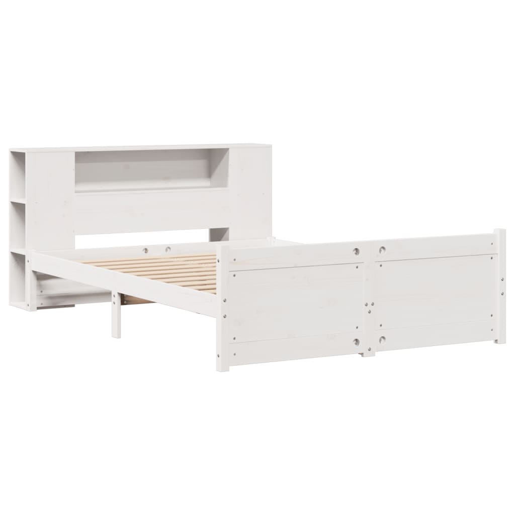 Lit bibliothèque sans matelas blanc 140x190 cm bois pin massif - XIOS