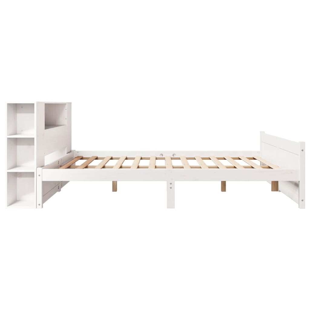 Lit bibliothèque sans matelas blanc 140x190 cm bois pin massif - XIOS