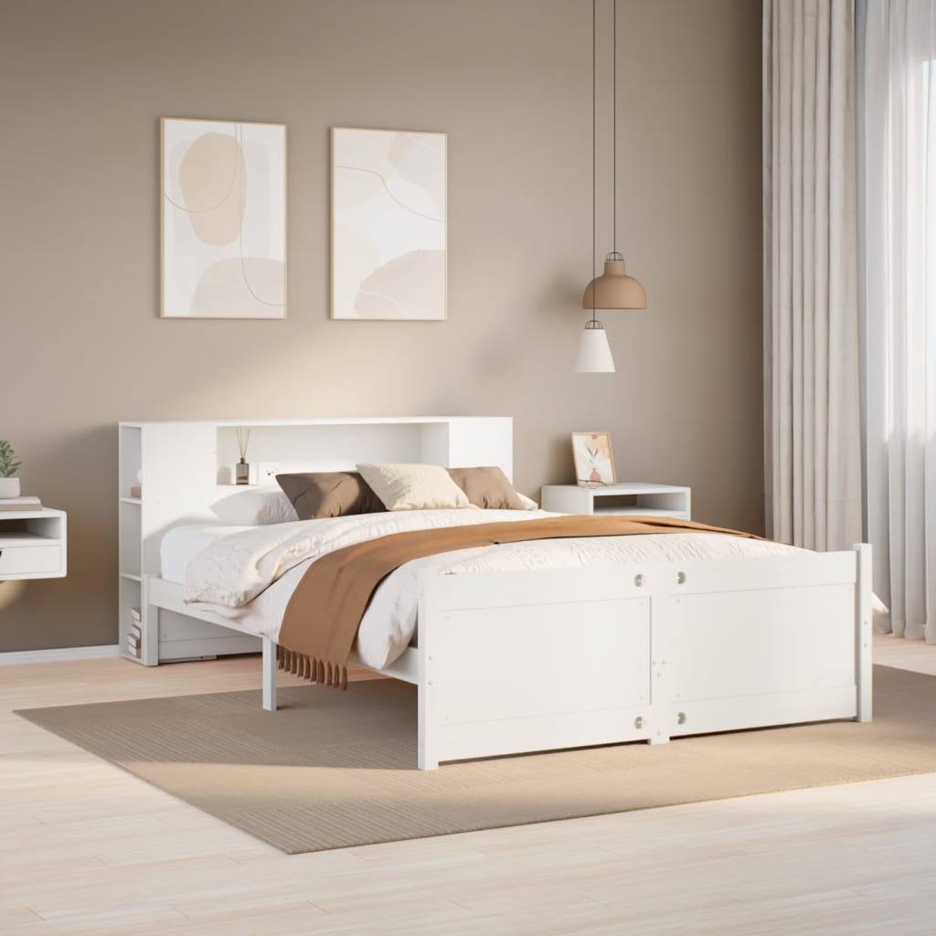 Lit bibliothèque sans matelas blanc 140x190 cm bois pin massif - XIOS
