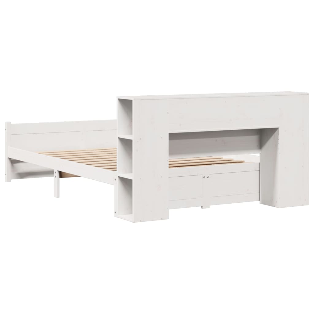 Lit bibliothèque sans matelas blanc 120x200 cm bois pin massif - XIOS