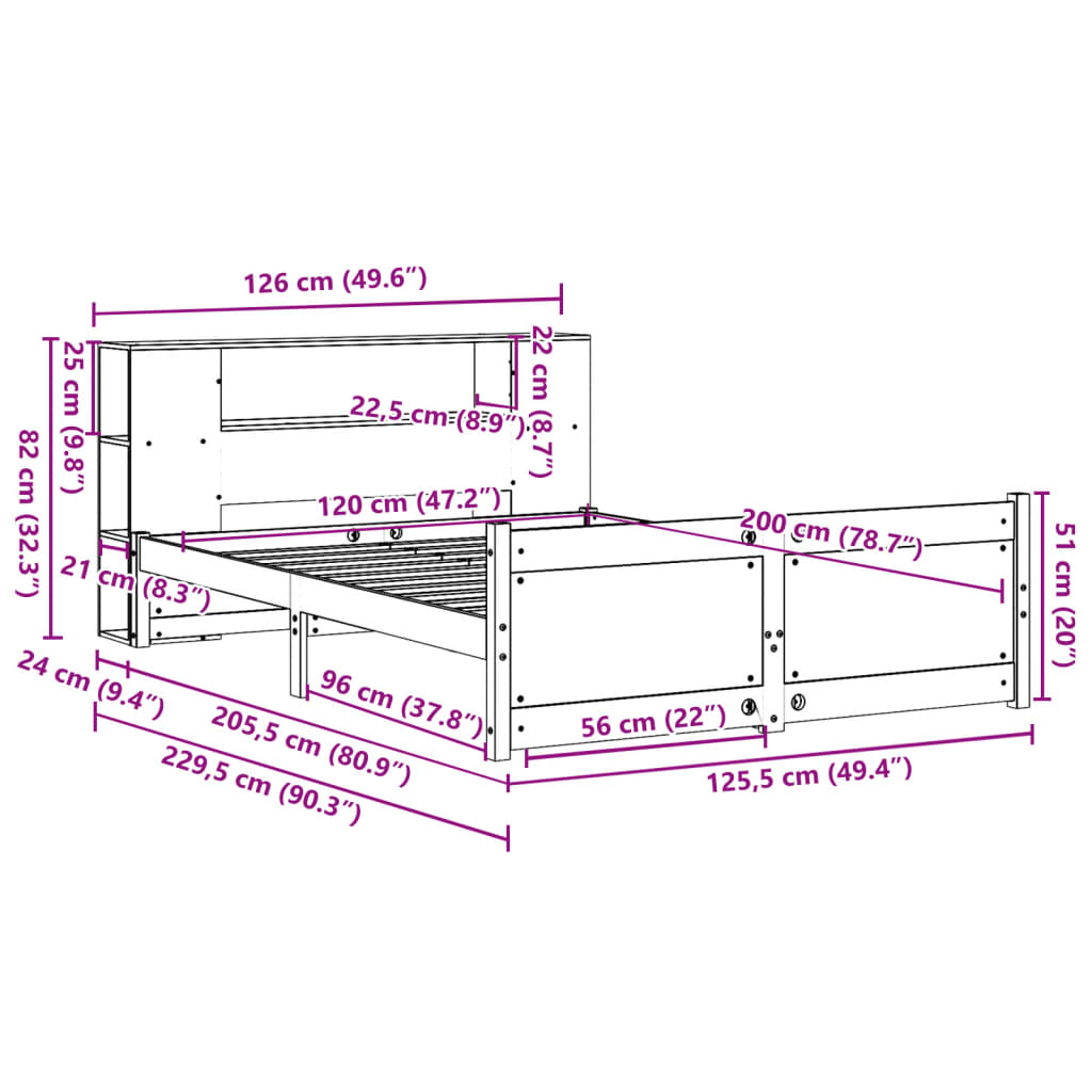 Lit bibliothèque sans matelas blanc 120x200 cm bois pin massif - XIOS