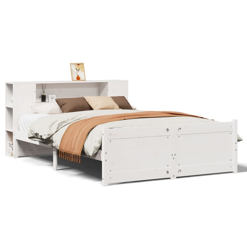 Lit bibliothèque sans matelas blanc 160x200 cm bois pin massif - XIOS
