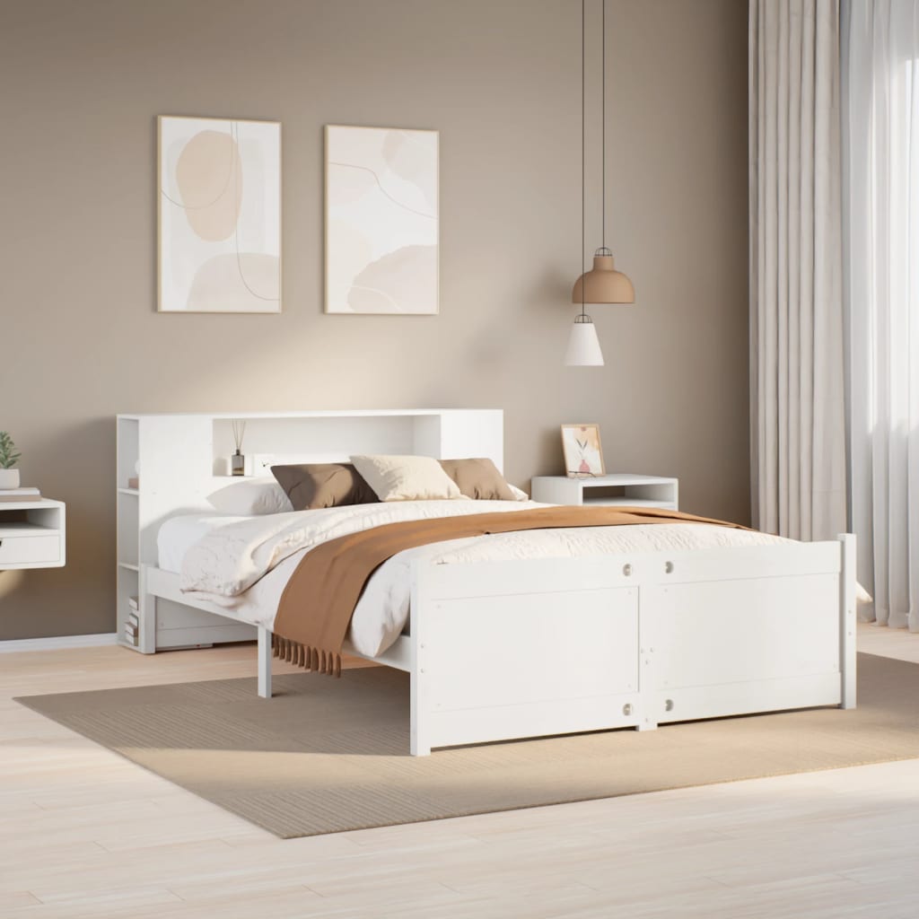 Lit bibliothèque sans matelas blanc 160x200 cm bois pin massif - XIOS
