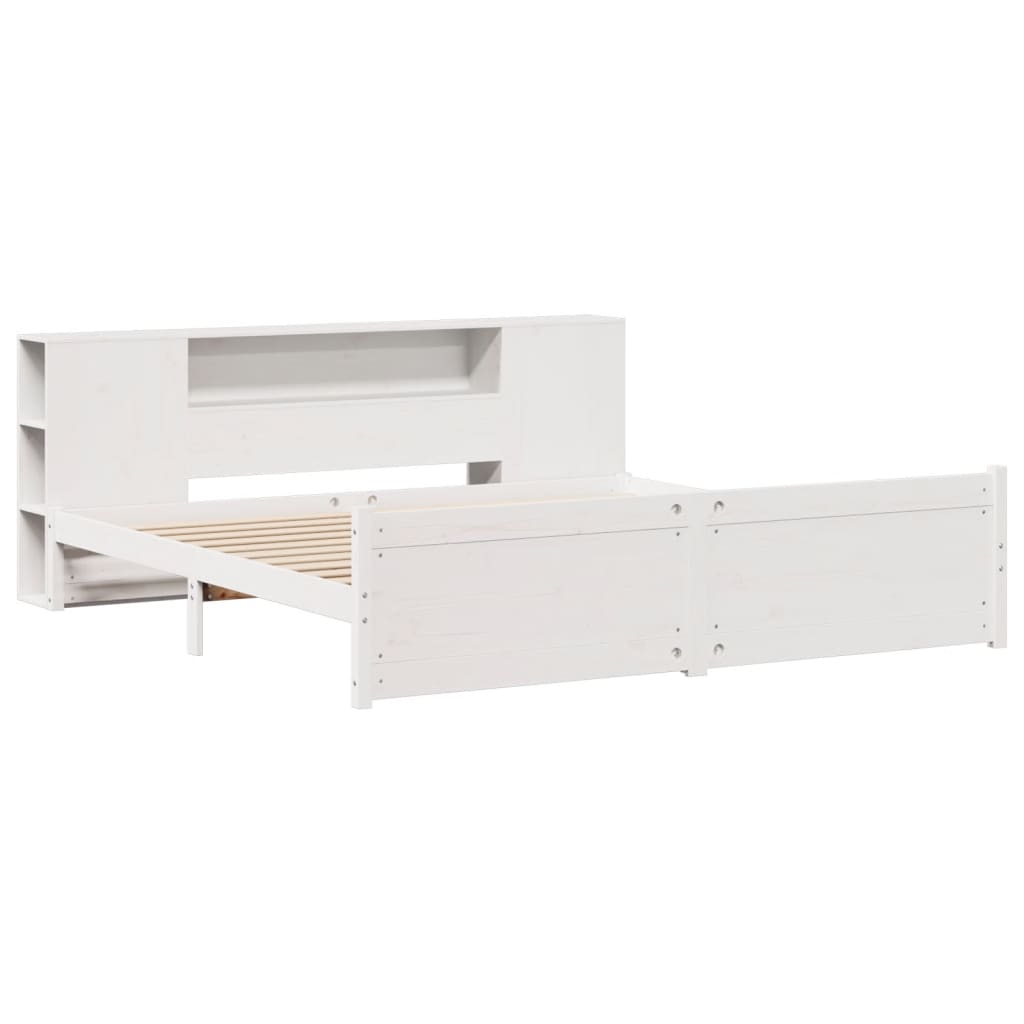Lit bibliothèque sans matelas blanc 200x200 cm bois pin massif - XIOS