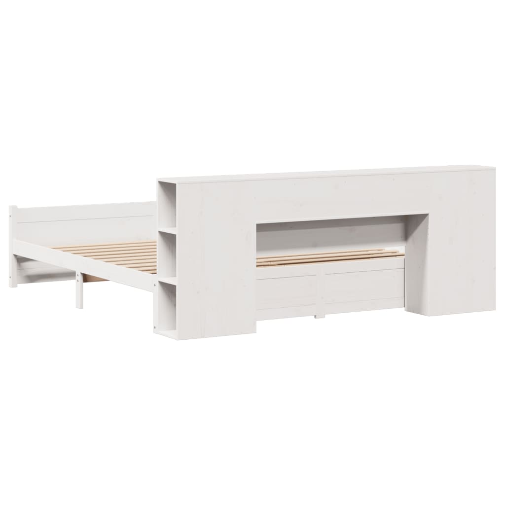 Lit bibliothèque sans matelas blanc 200x200 cm bois pin massif - XIOS