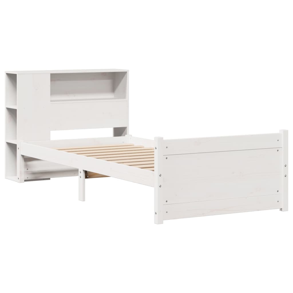 Lit bibliothèque sans matelas blanc 90x200cm bois de pin massif - XIOS