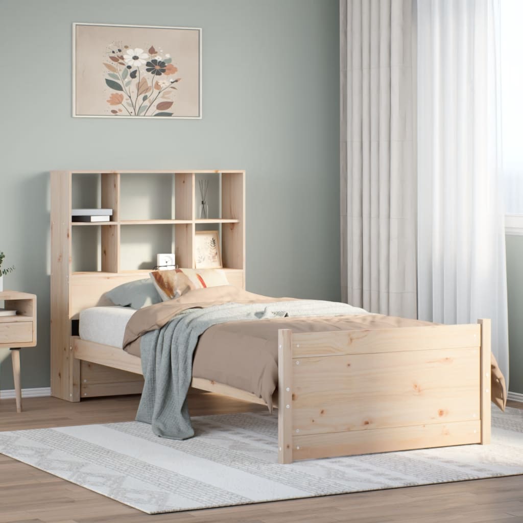 Lit bibliothèque sans matelas 90x190 cm bois de pin massif - XIOS