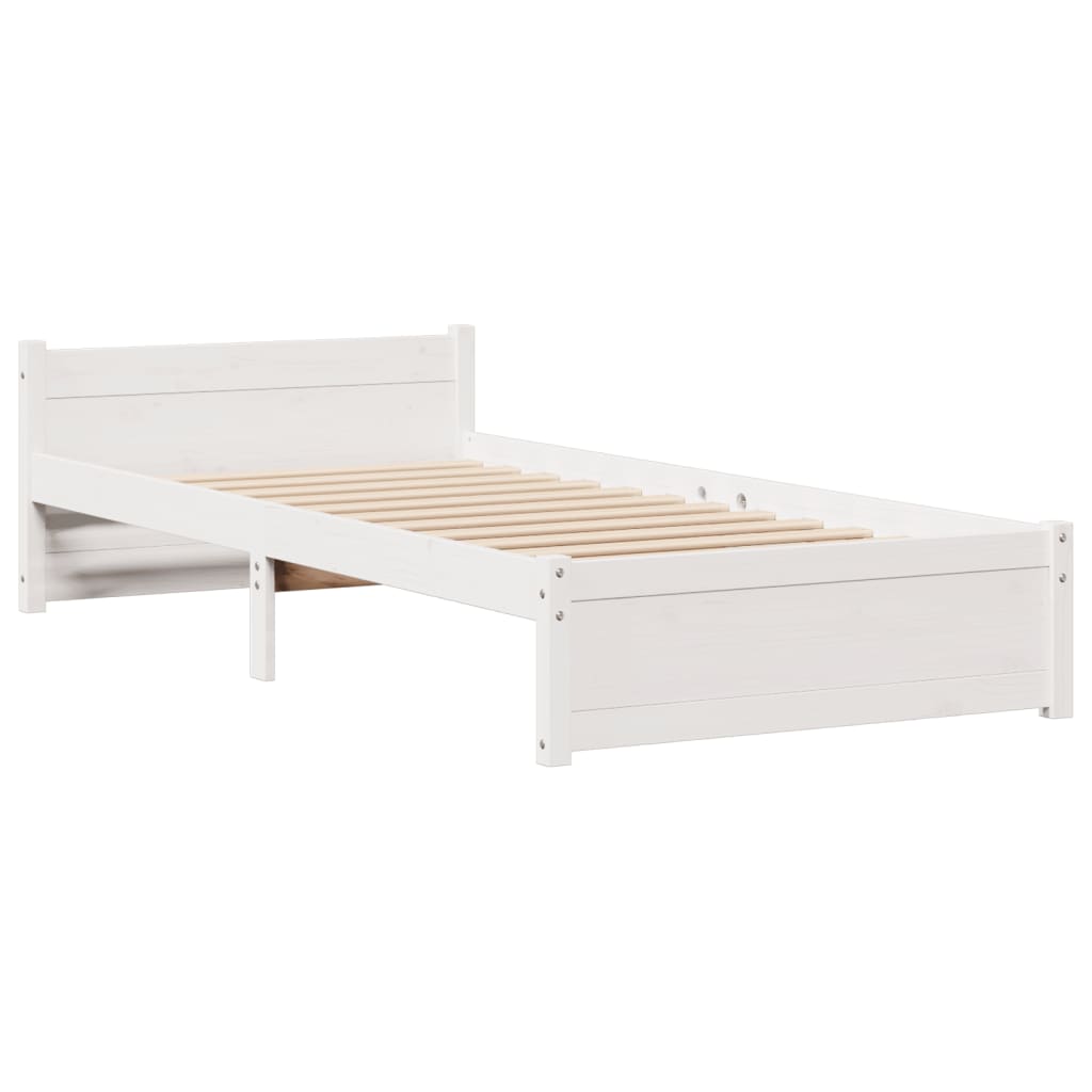 Lit bibliothèque sans matelas blanc 90x190cm bois de pin massif - XIOS