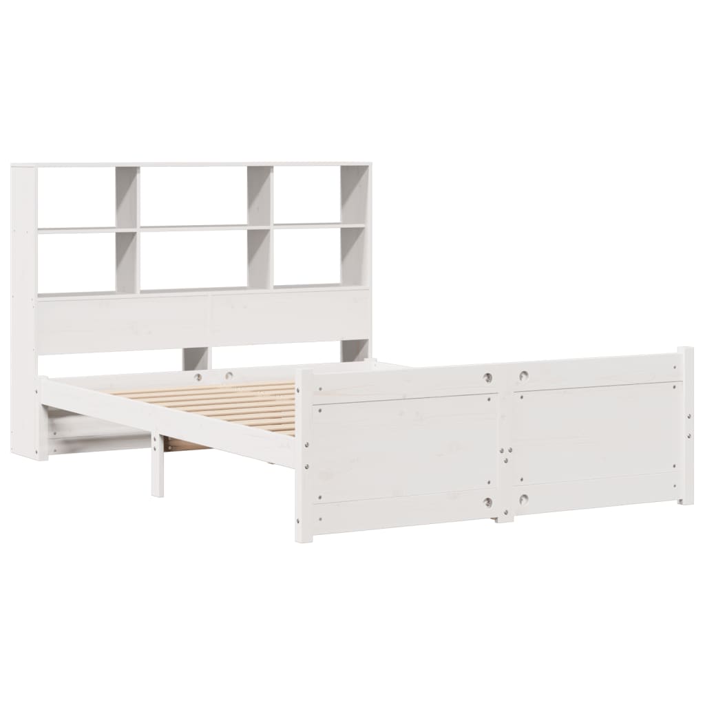 Lit bibliothèque sans matelas blanc 140x190 cm bois pin massif - XIOS