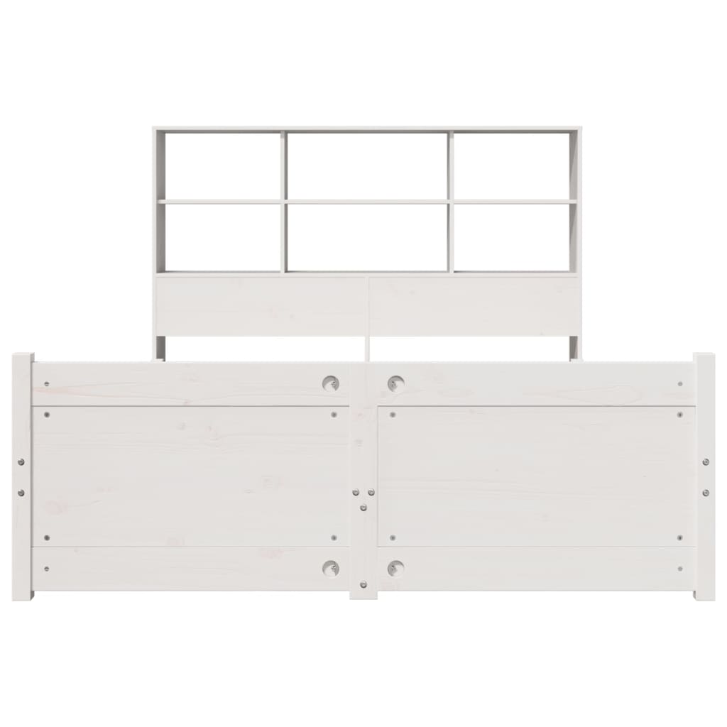 Lit bibliothèque sans matelas blanc 140x190 cm bois pin massif - XIOS