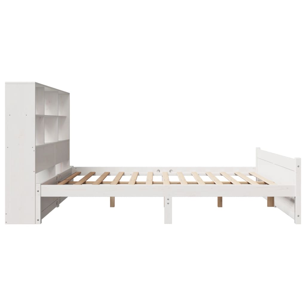 Lit bibliothèque sans matelas blanc 140x190 cm bois pin massif - XIOS