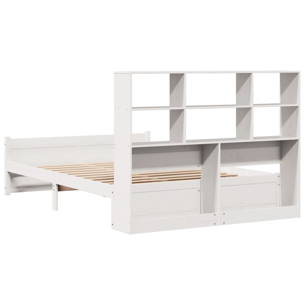 Lit bibliothèque sans matelas blanc 140x190 cm bois pin massif - XIOS