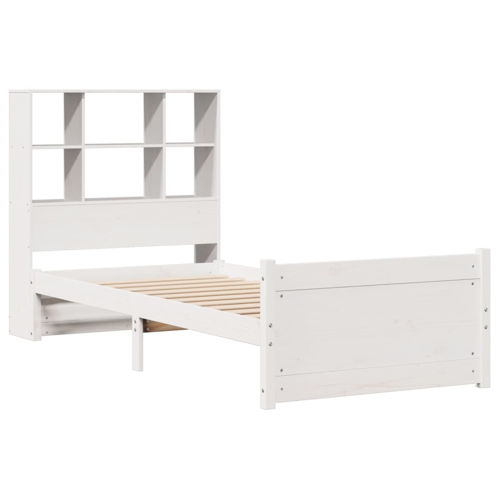 Lit bibliothèque sans matelas blanc 90x200cm bois de pin massif - XIOS